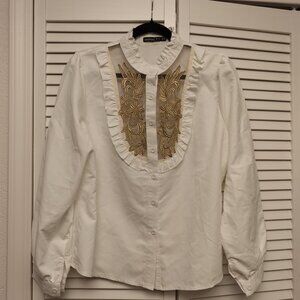 Boohoo Gold lace bodice and white ruffle detail blouse $25 for $15